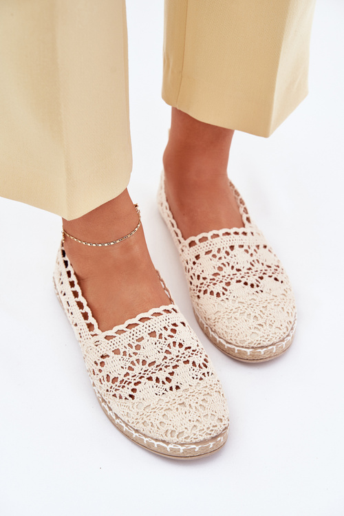 Espadryle Koronkowe Z Plecionką Beżowe Adelira