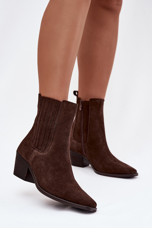 Suede Women's Block Heel Boots Insulated Brown Arelia