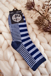 Women's classic socks with stripes and stripes navy blue