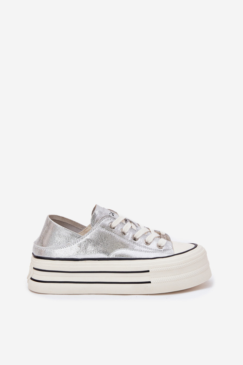 Women Leather Sneakers On Platform GOE RR2N4108 Silver