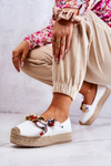 Espadryle Skóra Damskie Ozdobny Łańcuch Białe Fancy