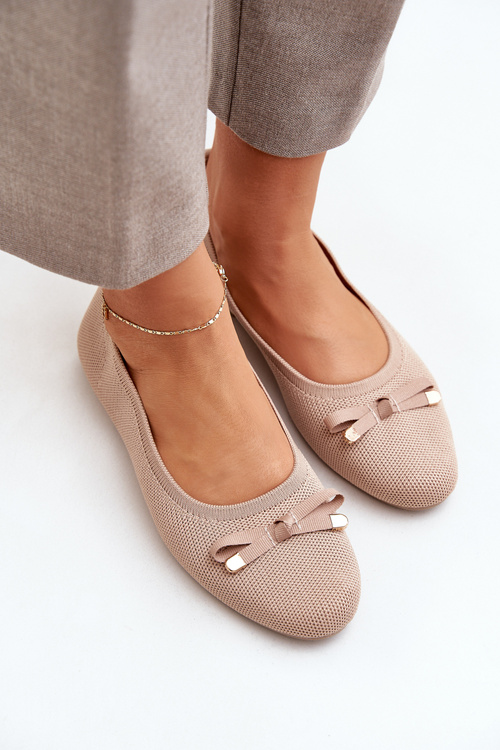 Mesh Ballet Flats With Bow Beige Bianila