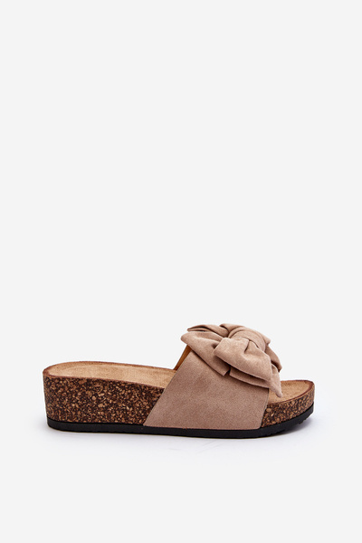 Women's Cork Platform Slides with Bow Khaki Tarena