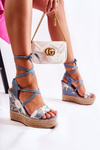 Fashionable tied wedge sandals Blue Recife