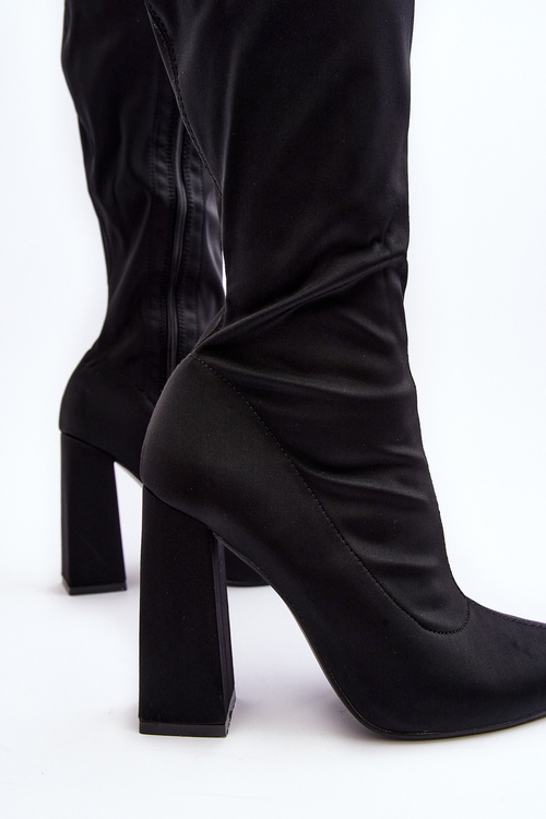 Kozaki Damskie Na Słupku Do Kolana Czarne Fatuma MS016