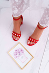 Women's Stiletto Sandals with Pearls Red Renes