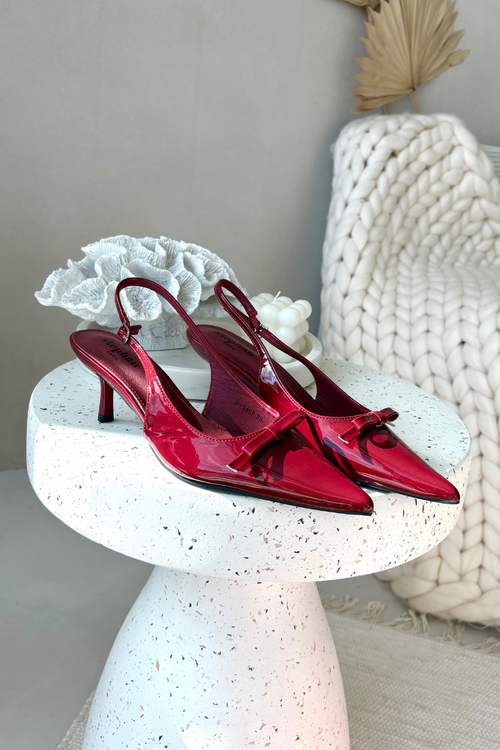 Patent leather pumps with heel with bow burgundy Olvena