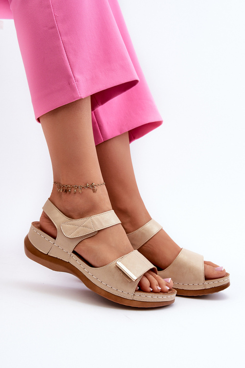Comfortable Women's Sandals with Velcro Beige Iphiope