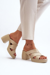 Zazoo 40373 Leather Sandals with Block Heel Beige