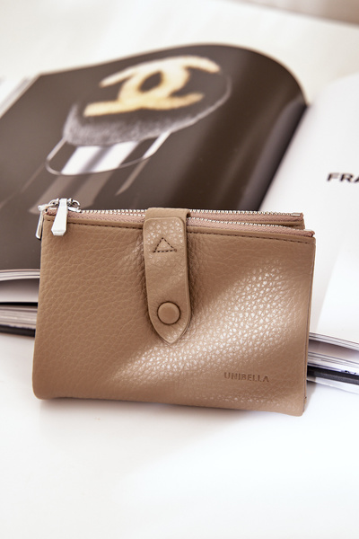 Damski Eko Skórzany Portfel Beżowy Czerwony