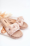 Women's Slippers With Material Flowers Beige Susana