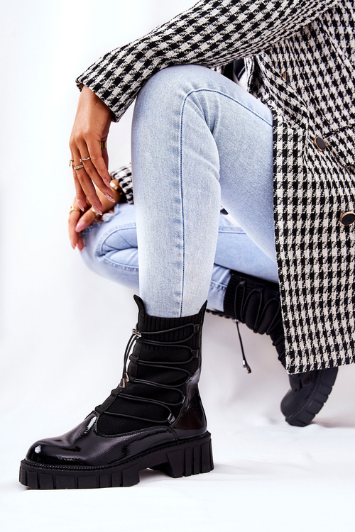 Laquered Worker boots with sock Black Connor