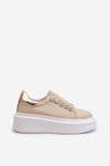 Women's Leather Sneakers on Chunky Platform Beige S.Barski LR628