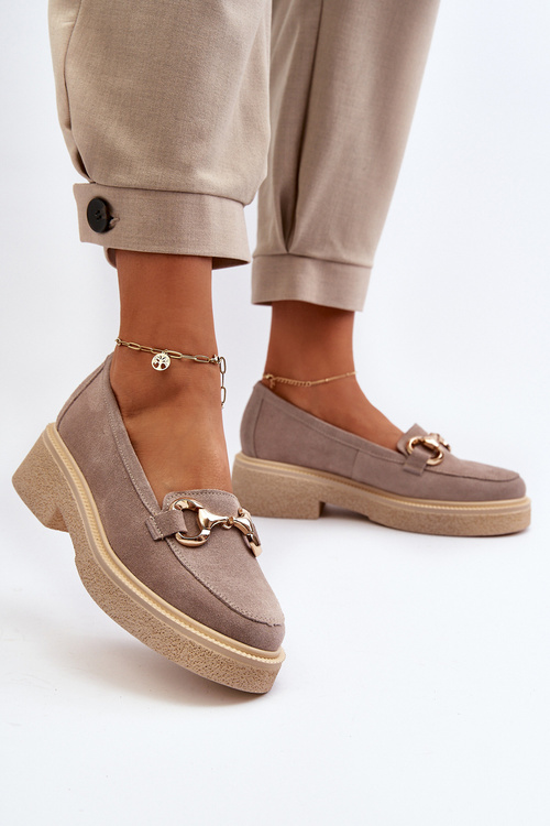 Mokasyny Zamszowe Damskie Ozdoba Zazoo 3429 Cappuccino