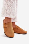 Ladies Clogs and On Cork Platform With Buckle Camel Klarae