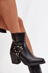 Damskie Botki Obcas Słupek Ocieplane Z Ozdobnym Elementem Czarne Jurelle