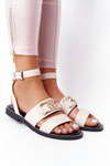 Flat Leather Sandals Beige On Time