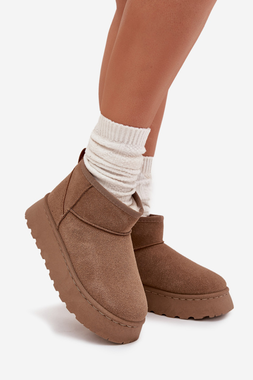 Women's Snow Boots On Platform Insulated With Fur Khaki Vesirae