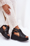 Leather Wedge Sandals Black Zazoo 1732
