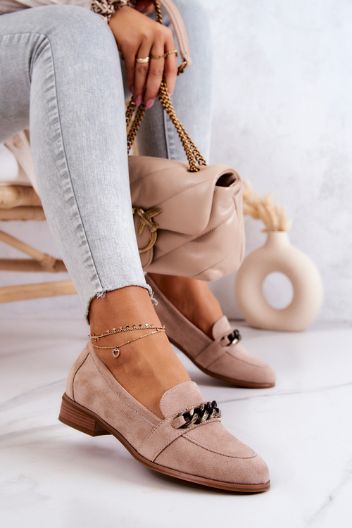 Półbuty Mokasyny Zamszowe Beżowe Yasmin