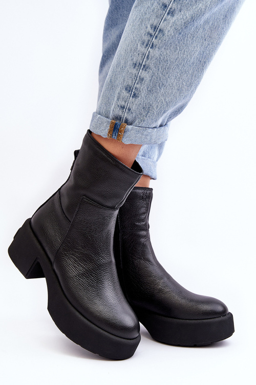Leather Low Heel Boots Black Lemar Volavola
