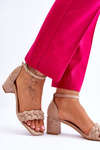 Suede High Heel Sandals With Decorative Braids Beige Azela