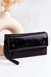 Large Leather Wallet On Zipper Black Loreaine