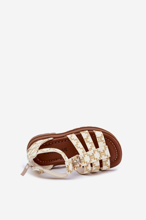 Sandałki Gladiatorki Dziewczęce Złoty Detal Beżowe Vesira