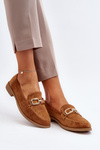Women's Suede Loafers with Flat Heel Camel Misal