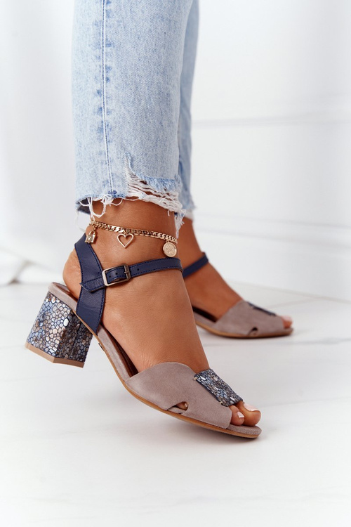 Leather Sandals On A Block Heel Maciejka 04120-43 Beige-Navy