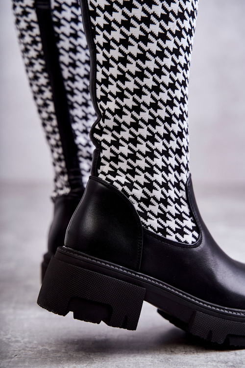Women's Sock Boots Black-White Avira