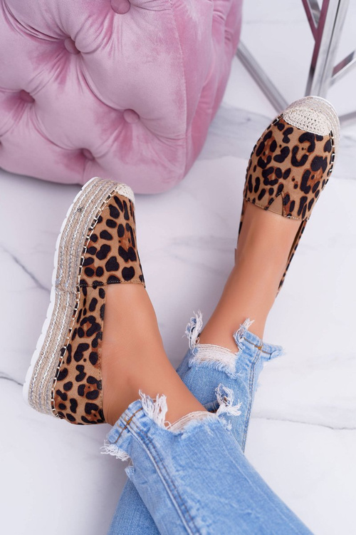 Brązowe Wsuwane Zamszowe Espadryle Leopard Mariako