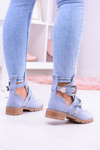 Lu Boo Blue Suede Rock Girl Cutout Booties