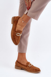 Women's Suede Loafers with Flat Heel Camel Misal