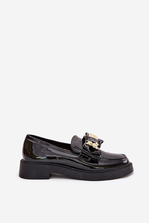 Lacquered moccasins with bow and decorative brooch black Leandriel
