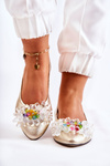 Leather Ballerinas On High Heels With Decoration Gold Elena