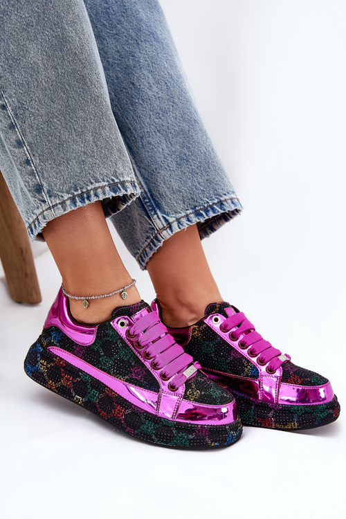 Sneakersy Zdobione Damskie Na Platformie Czarne GOE NN2N4006