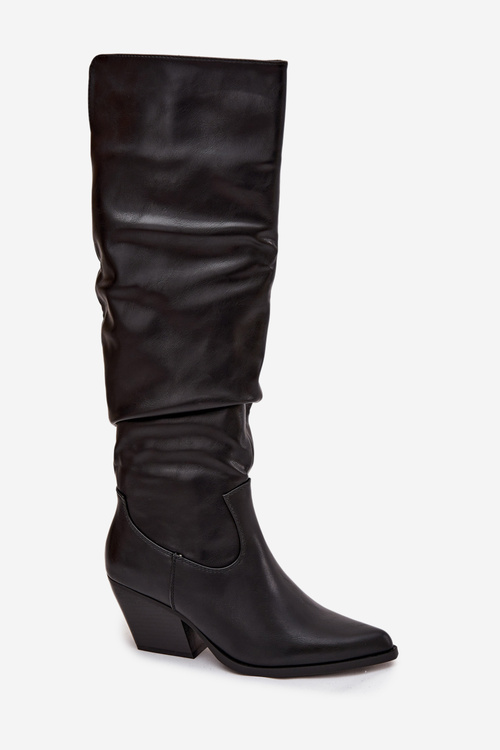 Cowboy Boots With Heel With Wrinkle Insulated Black Rosvian