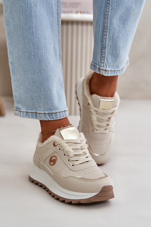 Damskie Ocieplane Futerkiem Na Platformie Jasnobeżowe Lerisas