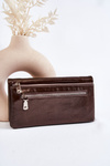 Women's Large Leather Wallet With A Zipper Dark Brown Shiness 