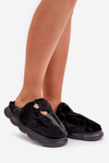 Furry Slippers With A Small Brooch Black Primaria