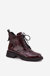 Patent Leather Leather Women's Ankle Boots On Block D&A LZ52-954 Burgundy
