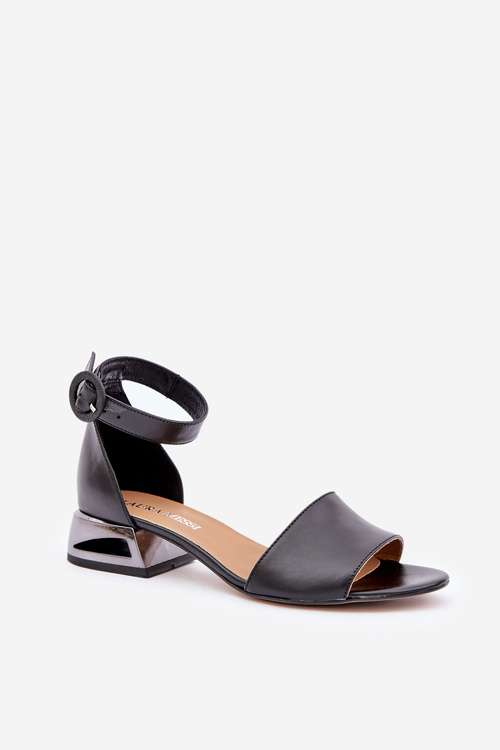 Leather Sandals On Silver Heel Laura Messi 2143 Black