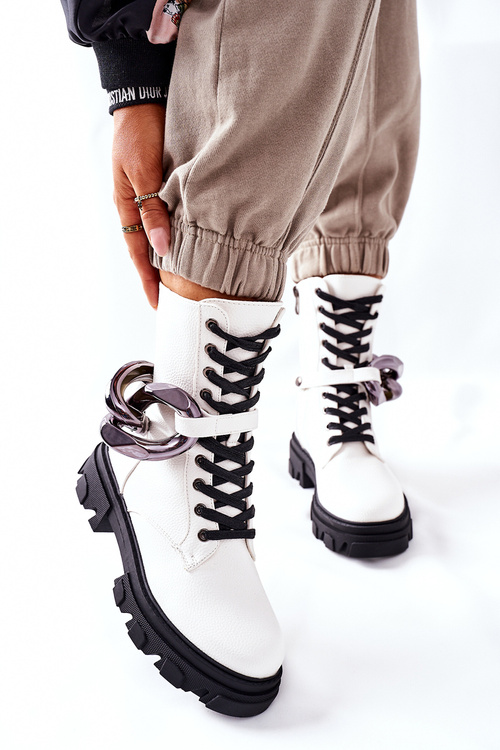 S. Barski Damskie Botki Trapery Białe Jensen