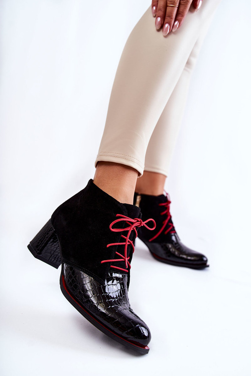 Botki Damskie Niski Słupek Czarne Ebba