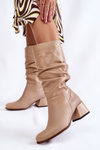 Women's Pleated Leather Boots Beige Alfra