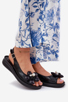 Ladies Sandals With Decorative Flower Black Divonne