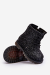 Children's Glittery Lined Boots with Zipper Black Saussa