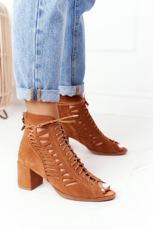 Suede Openwork Boots Maciejka Camel 04040-29