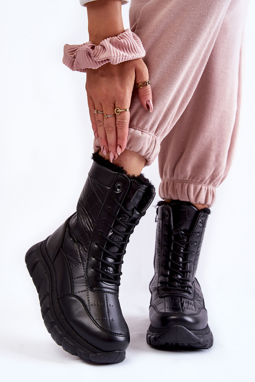 Women's Lace-up Snow Boots On The Platform Black Anubi